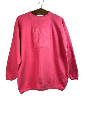 Vintage SK Sport Pink 80s Waffle Knit Textured Pullover Long Sleeve Size L USA